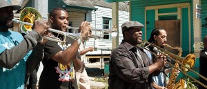 Treme focused on the lives of musicians. Wendell Pierce, with cap, plays a trombonist struggling to make ends meet. He's marching with Rebirth Brass Band in this show and his trombone was played by Rebirth's Stafford Agee.