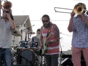 Mark Mullins (left) and Craig Klein are two of the "bones" of Bonerama. Billy Iuso, fronting his own band earlier, added some licks to a Bonerama number.