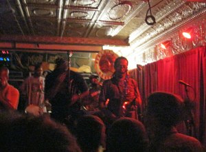 Vincent Broussard of Rebirth Brass Band powers his saxophone at the Maple Leaf Bar.